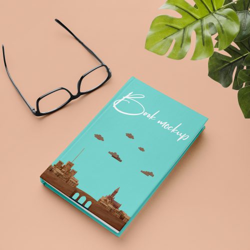 موکاپ کتاب با عینک 977 (Book mockup with glasses)