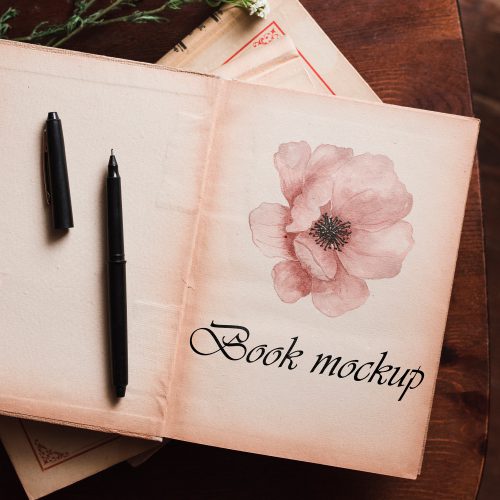 موکاپ کتاب باز روی میز 9714 (Open book mockup on the table)